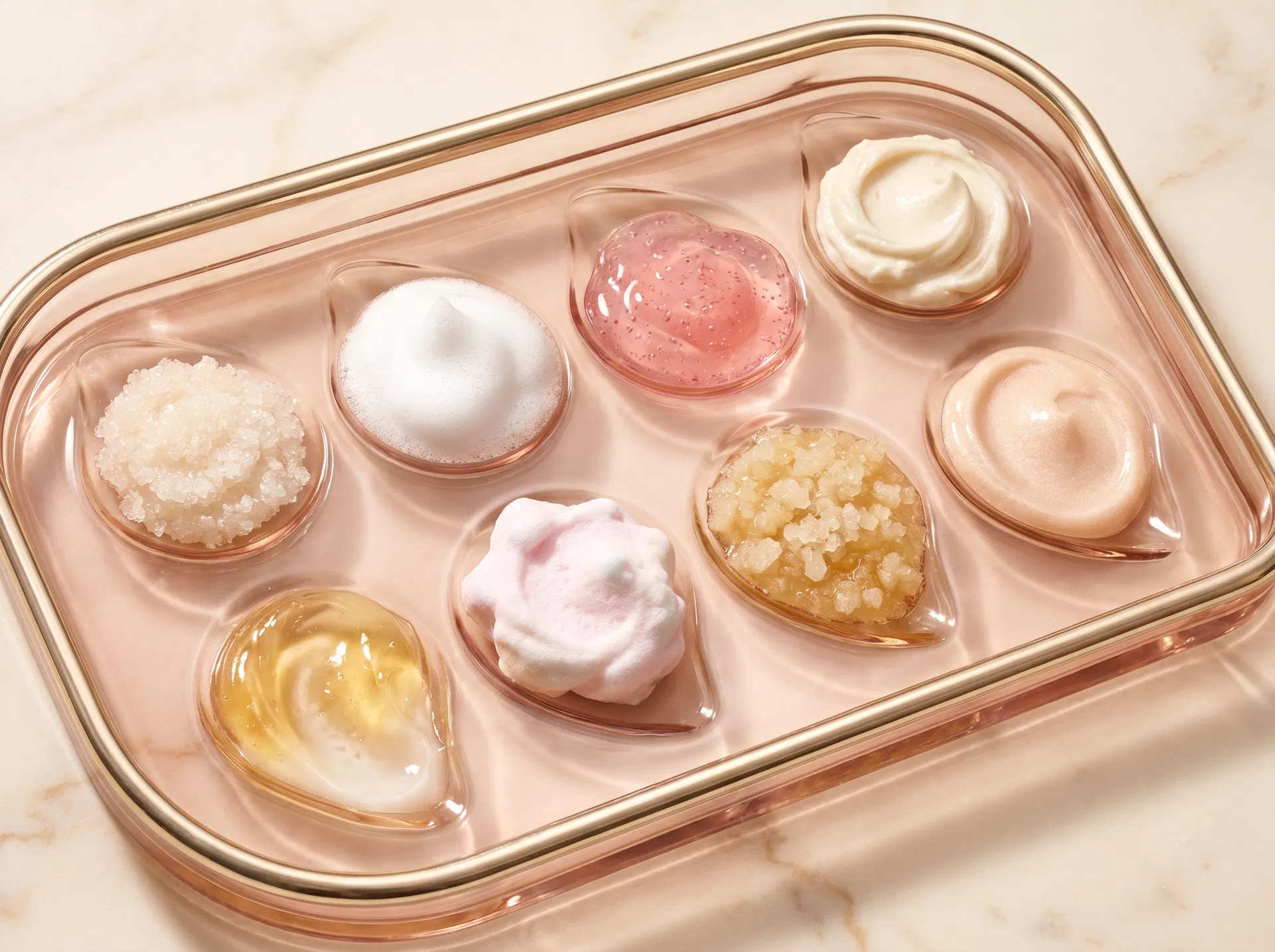 Luxury ELIXHER texture tray with realistic cosmetic texture samples