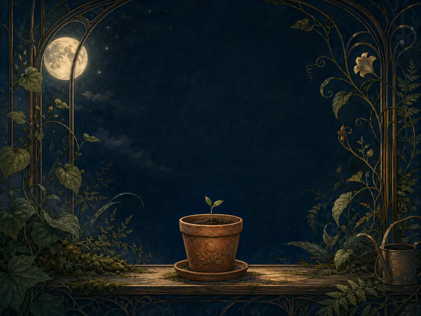 Petit pot nocturne avec une jeune pousse