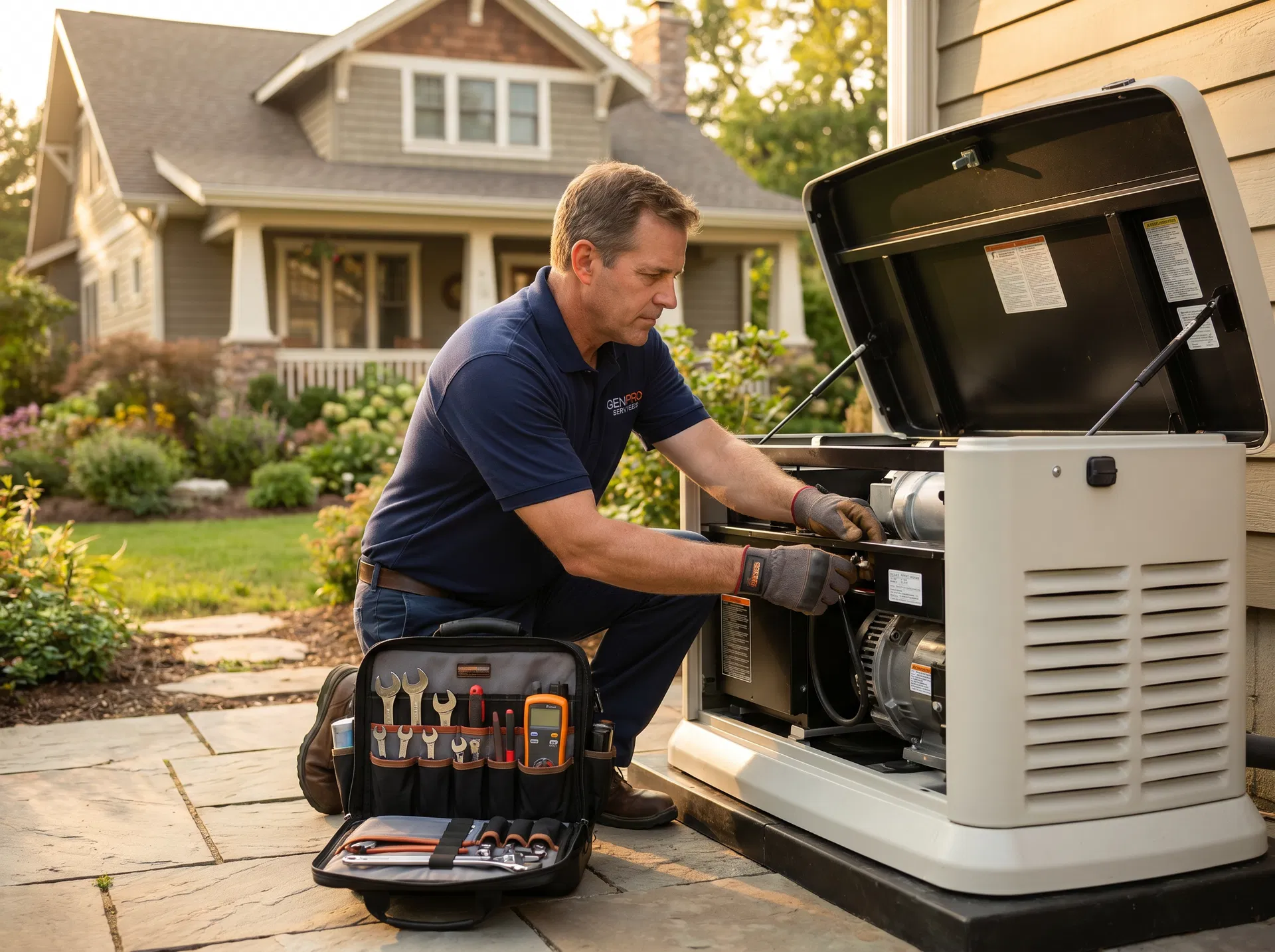 Professional generator technician performing installation in Oklahoma City