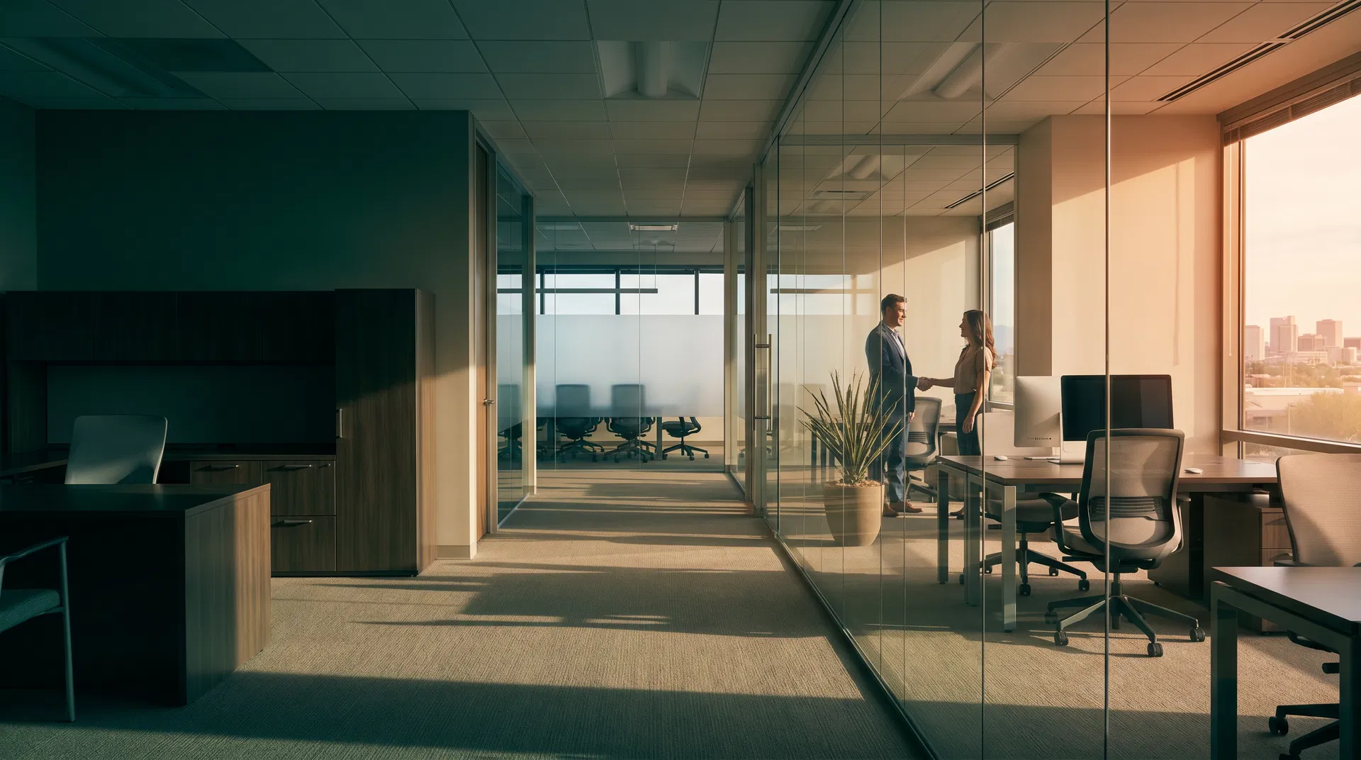 Modern furnished office suite prepared for a tenant move-in