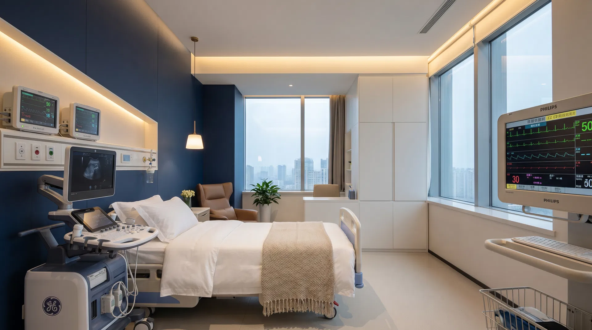 Premium VIP health checkup examination room with advanced medical equipment