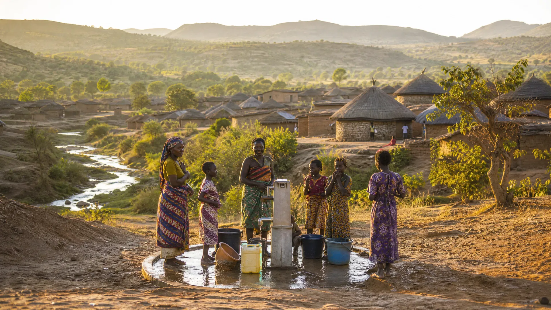 Makwiramiti Village community gathering around water source