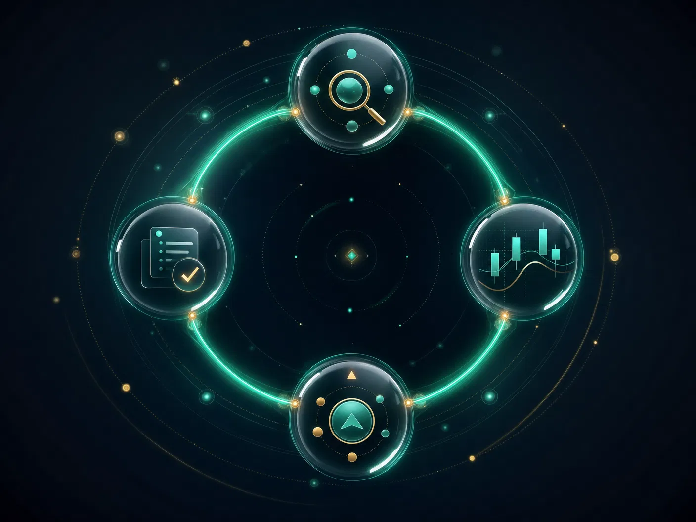 Abstract four-step trading process infographic