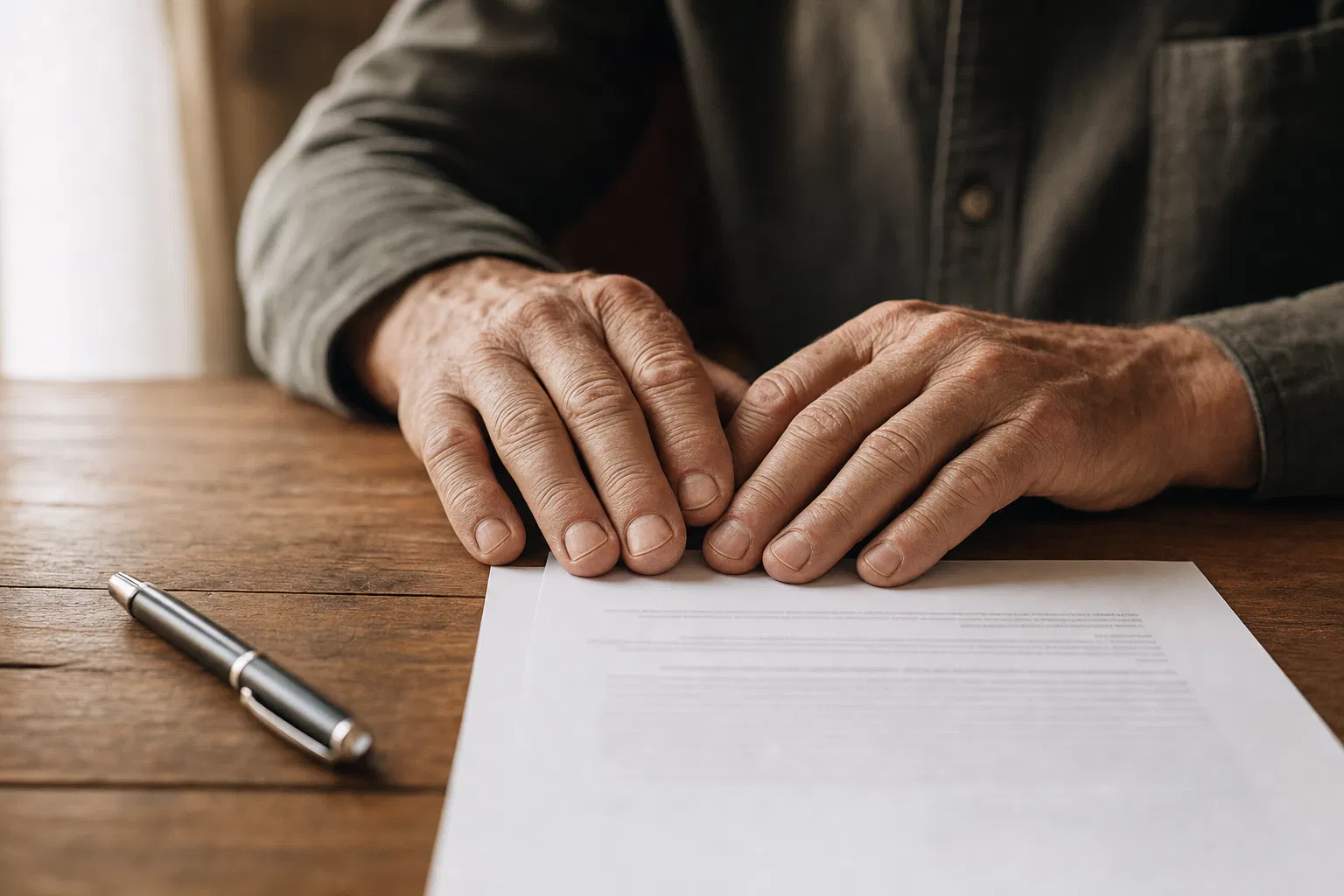 Hands resting on a document — trust and dignity