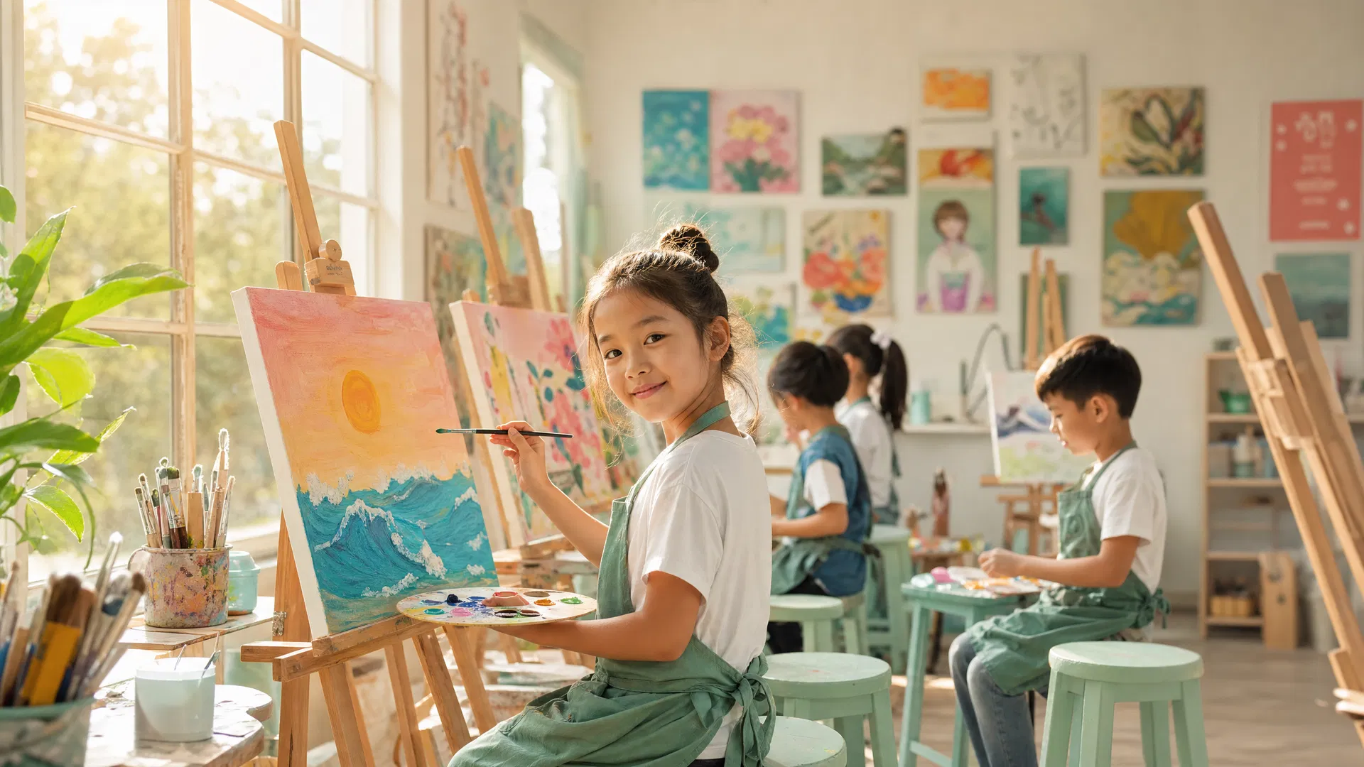 Children painting in Mint's Art Studio