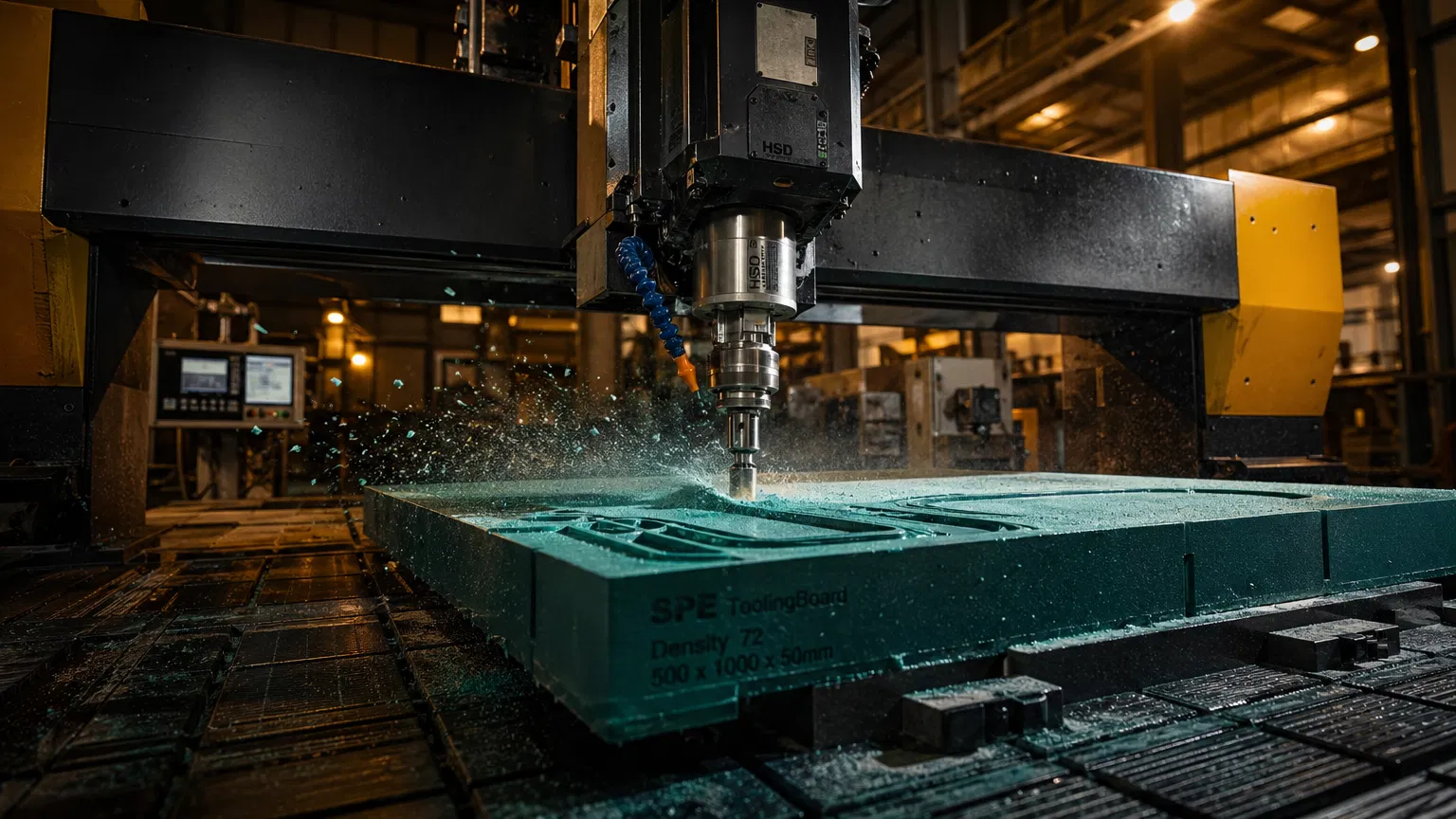 Large CNC machine cutting epoxy tooling board