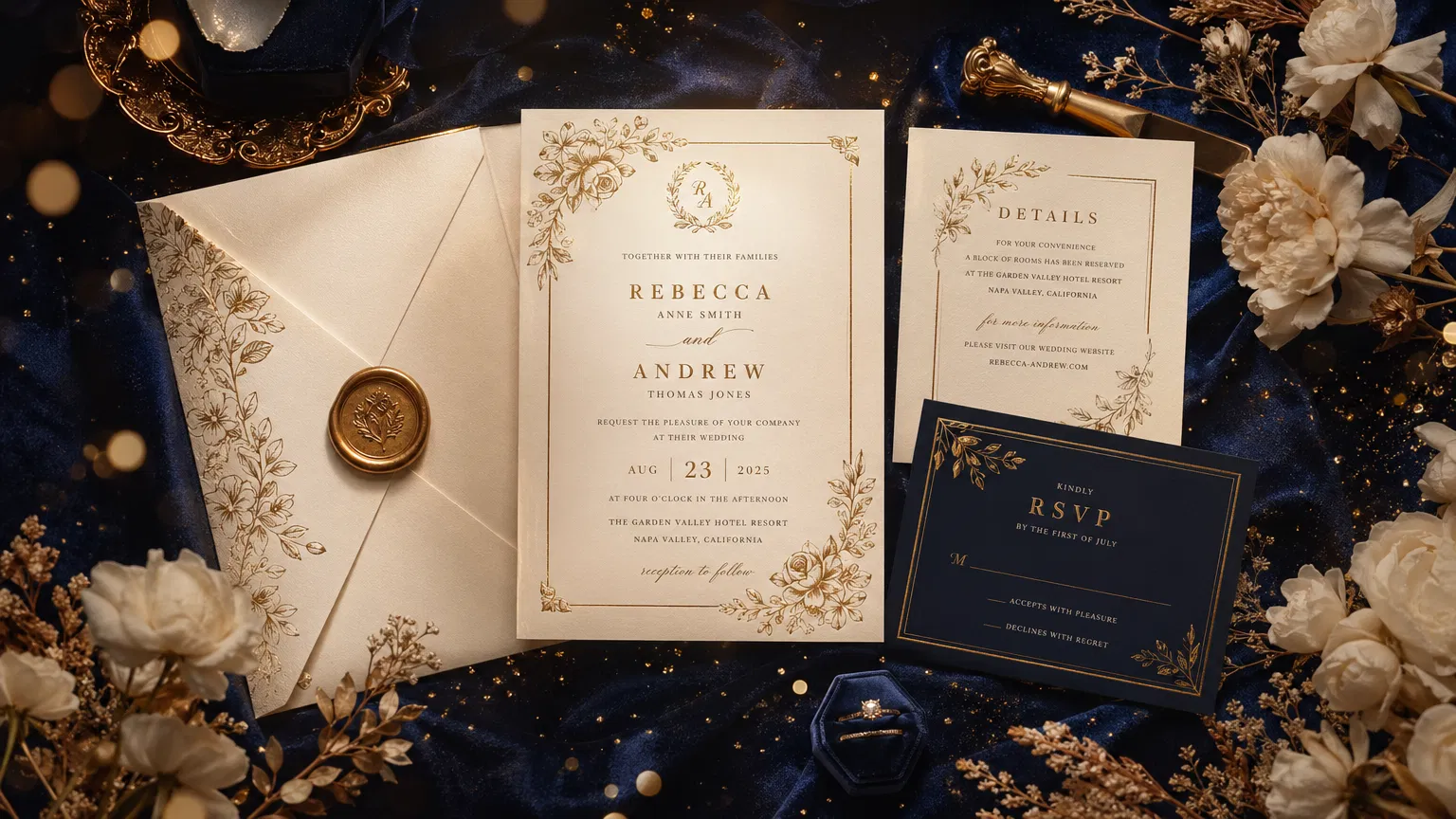 Luxurious wedding invitation suite