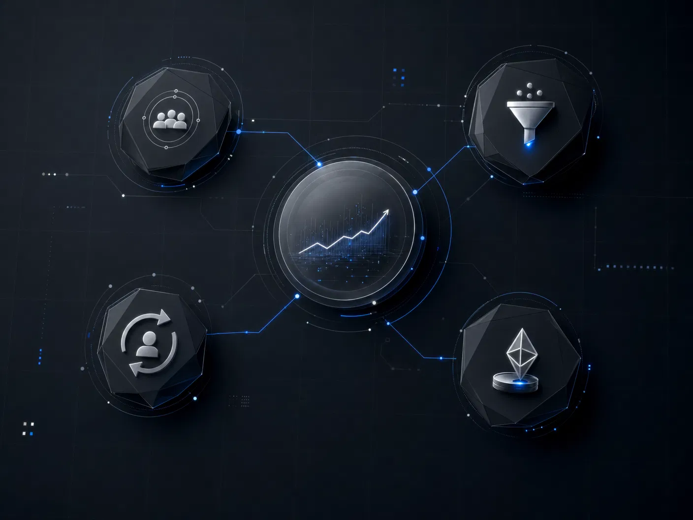 Abstract four-pillar growth framework orbit graphic