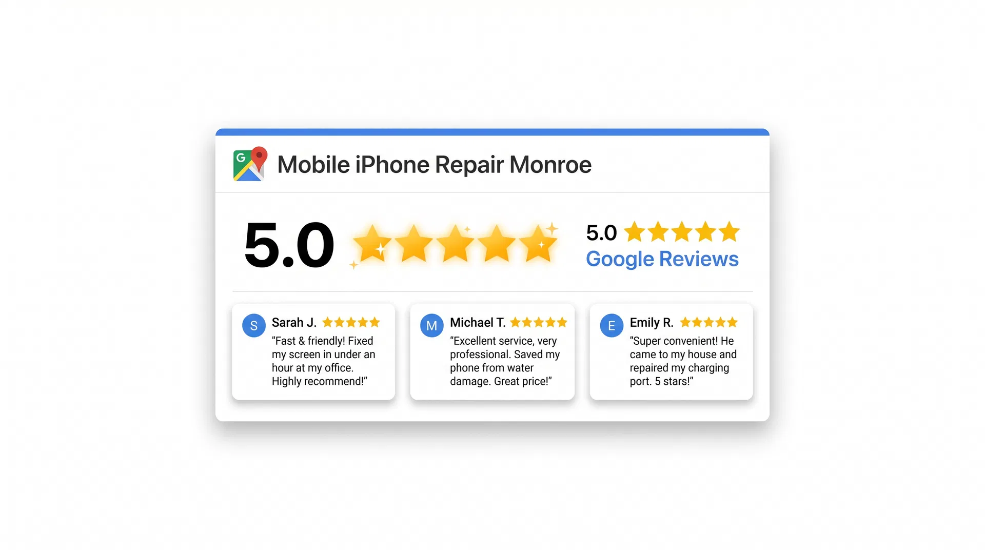 Google Reviews for Mobile iPhone Repair Monroe — 5.0 stars
