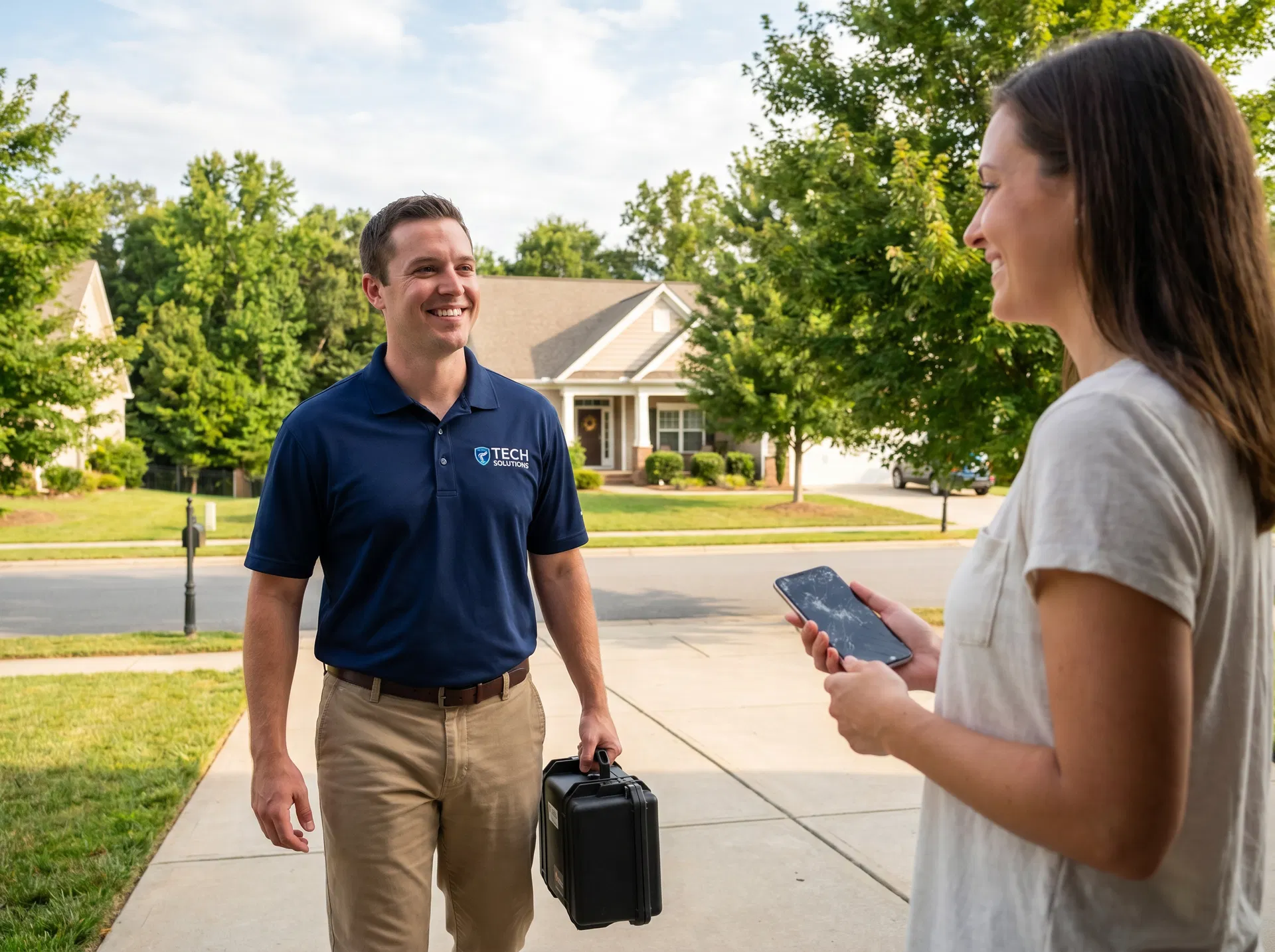 Technician arriving at customer's home for iPhone repair