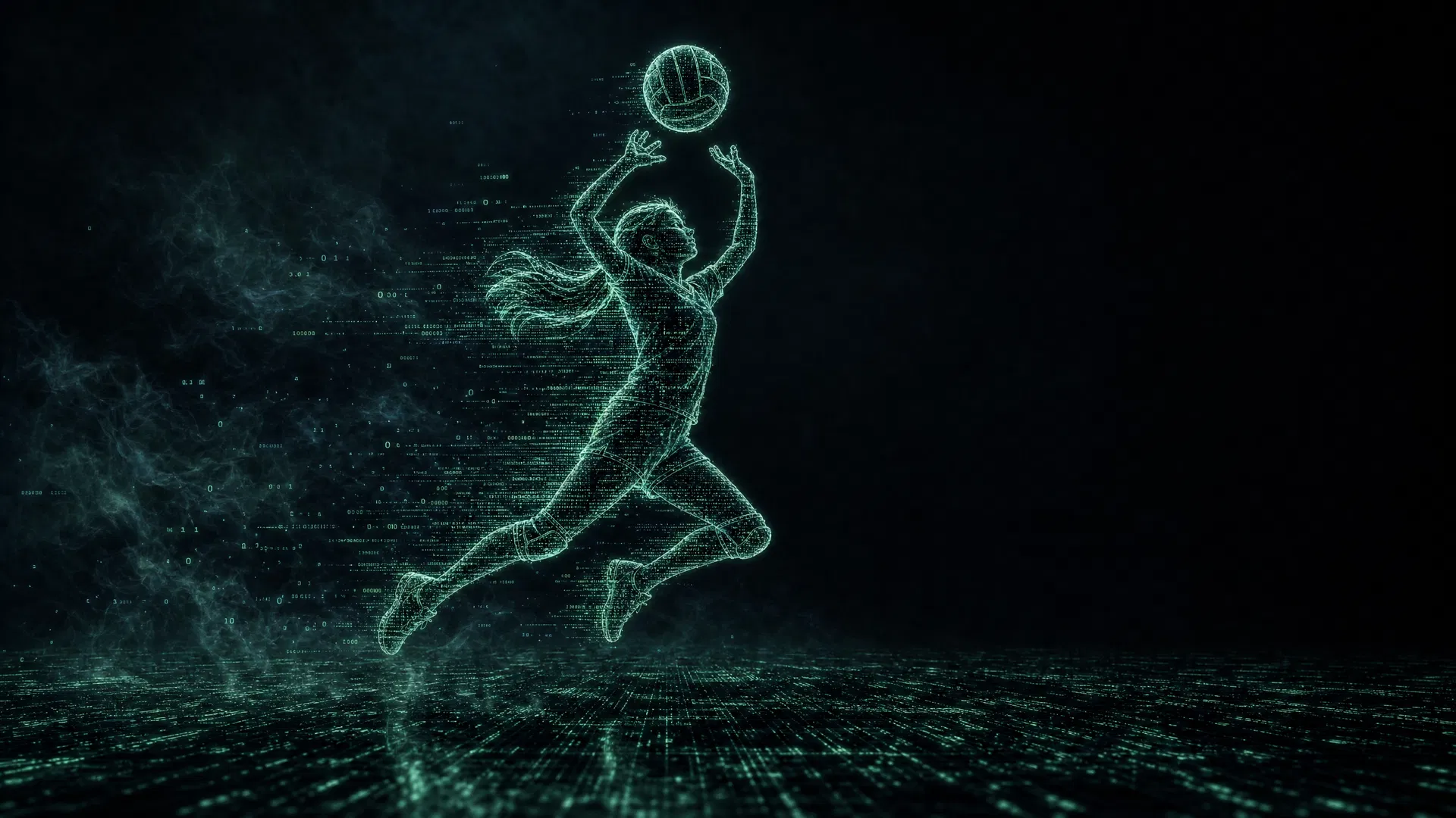 Code-silhouette young female volleyball player