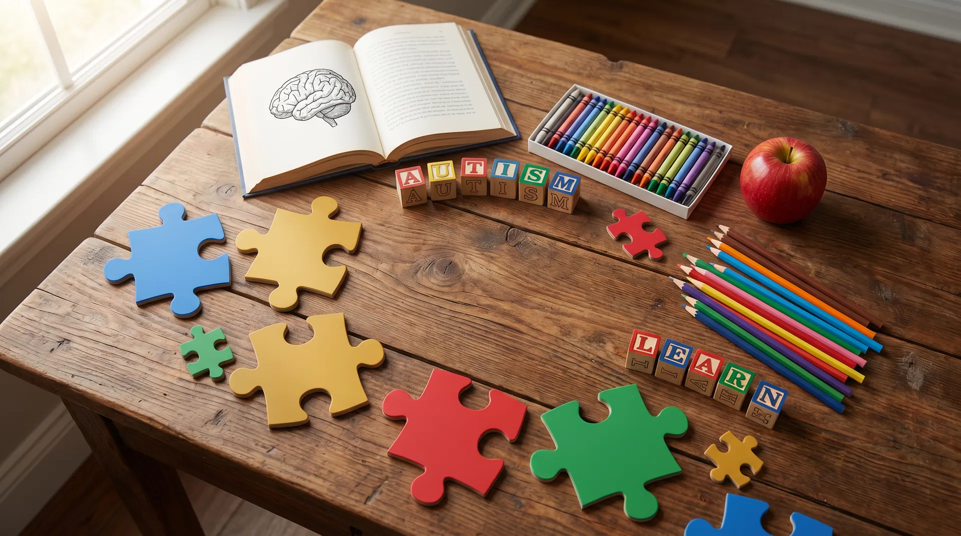 Educational puzzle pieces and learning materials
