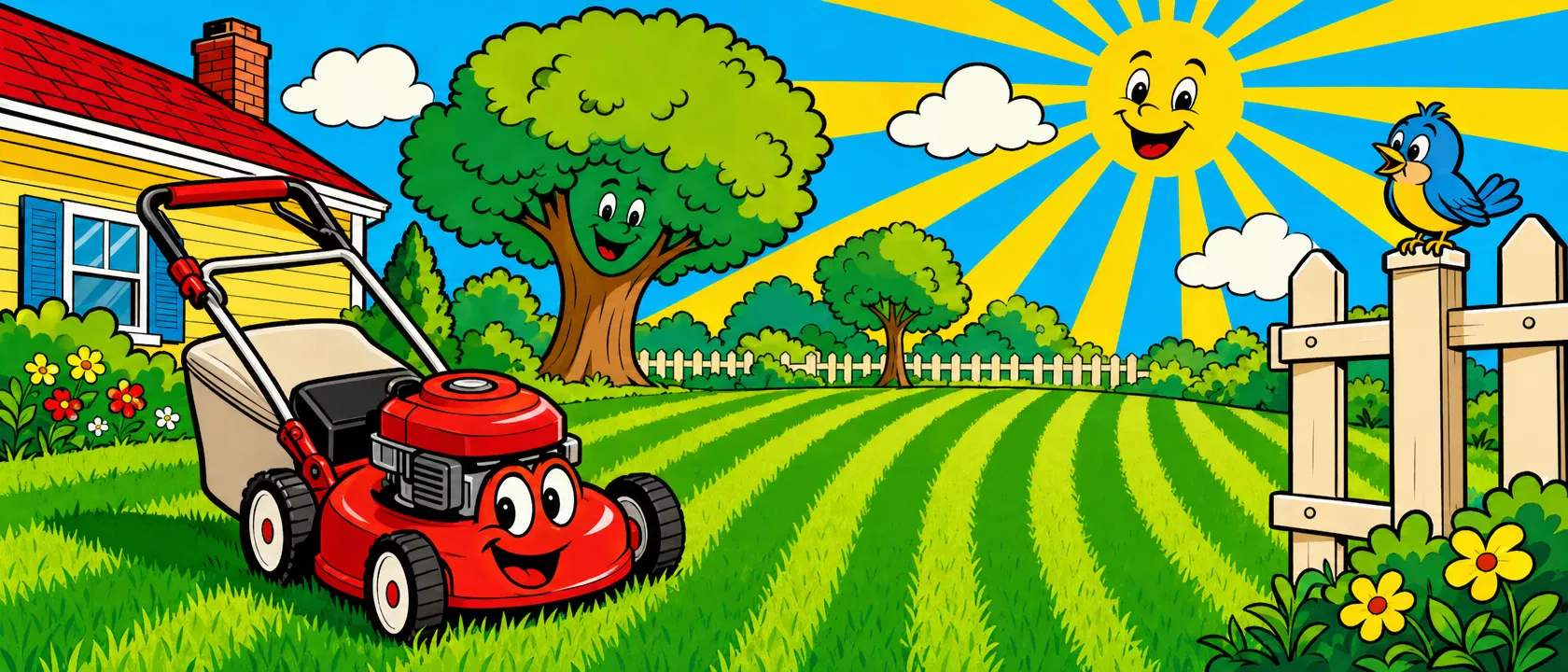 Cartoon lawn scene