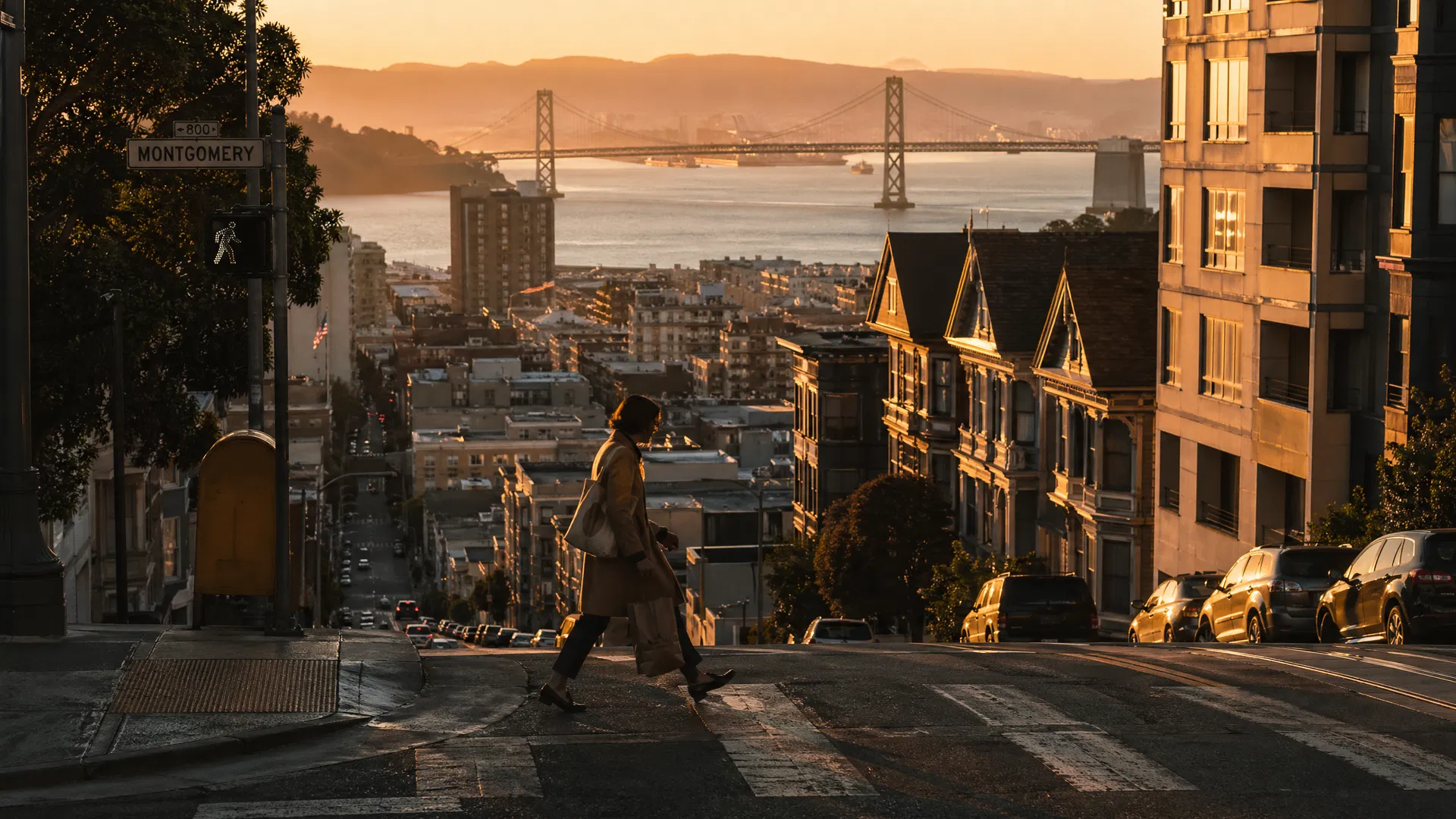 San Francisco street at golden hour