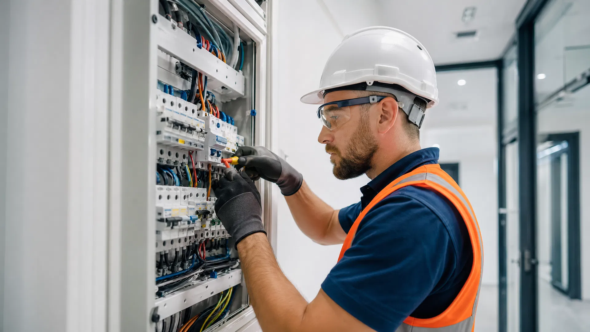 Professioneller Elektriker bei der Arbeit