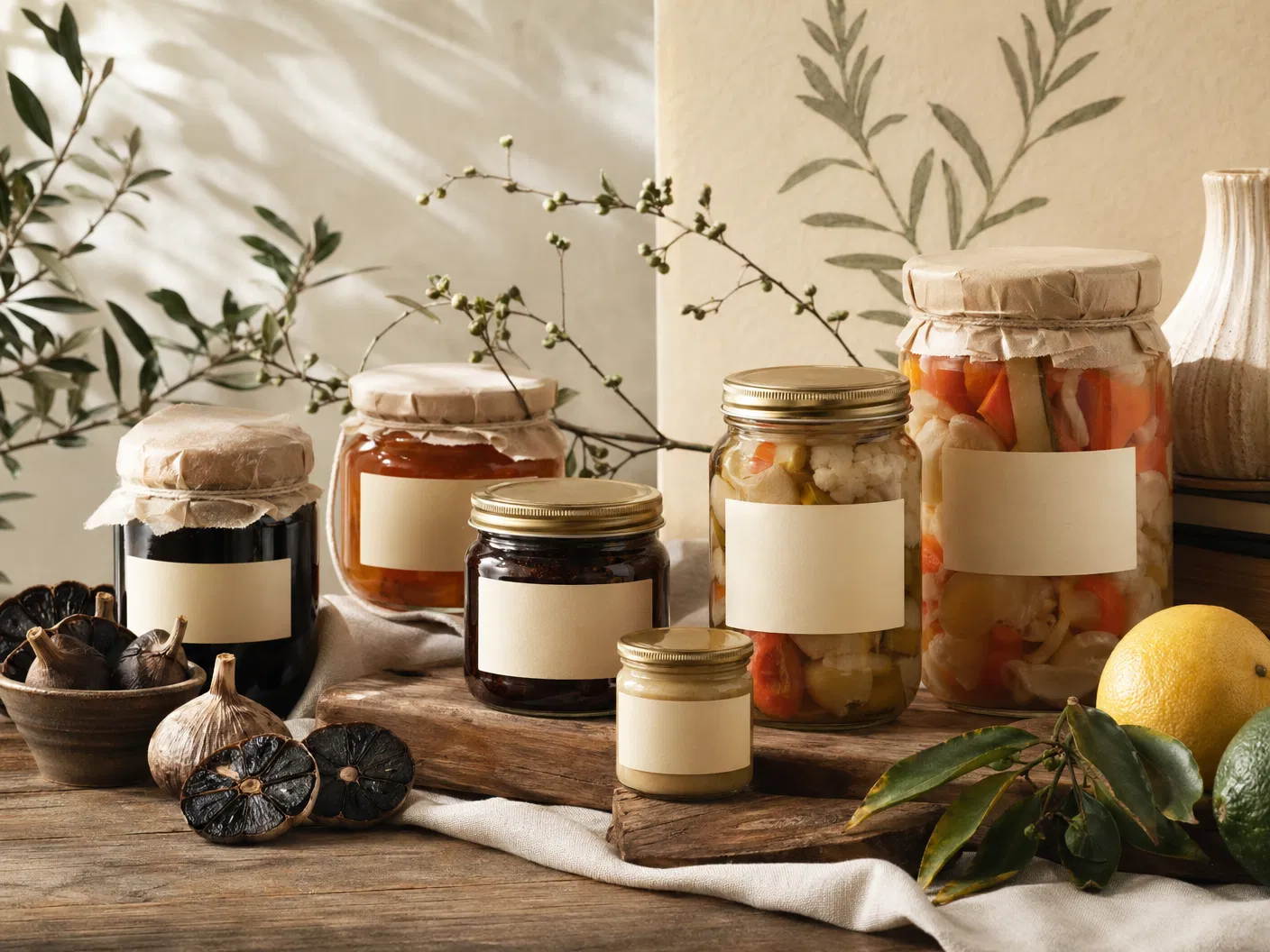 Vasetti artigianali di aglio nero, confetture, dado vegetale e verdure agrodolci