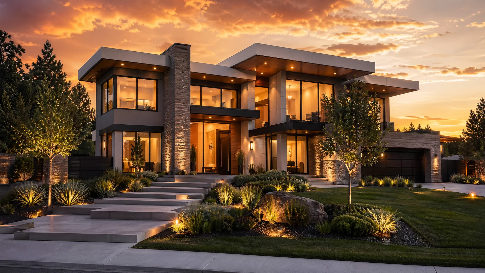 Luxury home at sunset