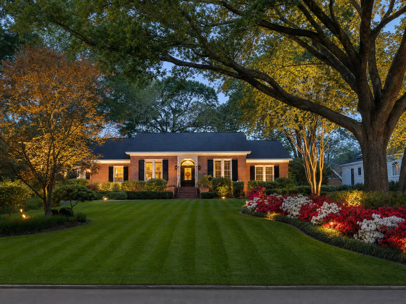 Manicured lawn with azalea beds