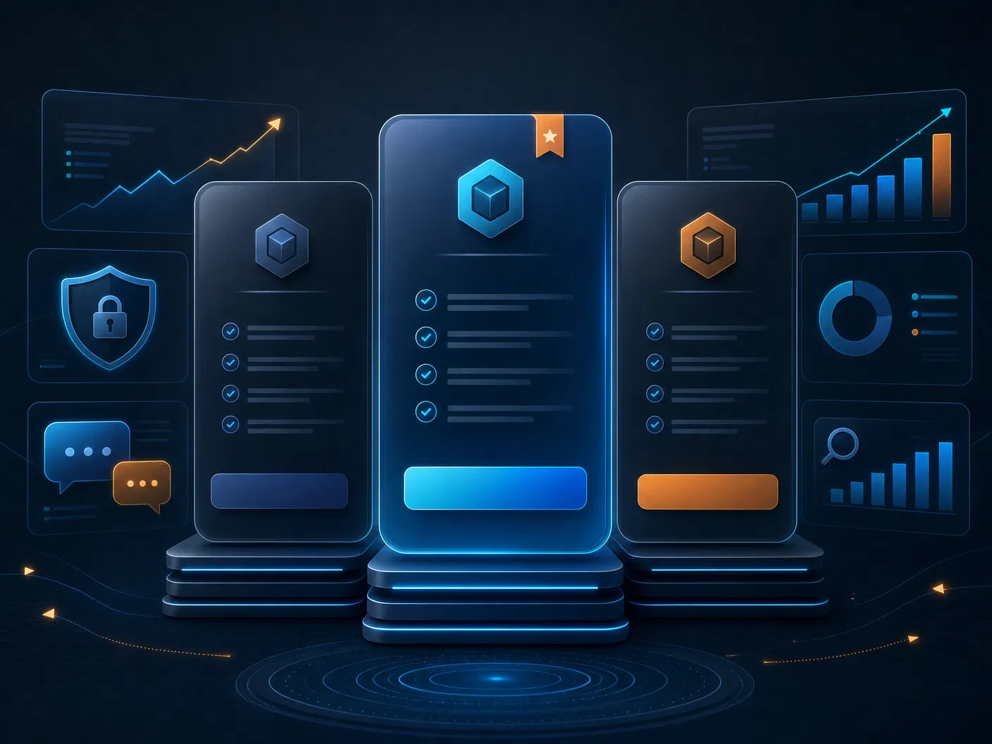 Painéis premium de planos digitais e crescimento
