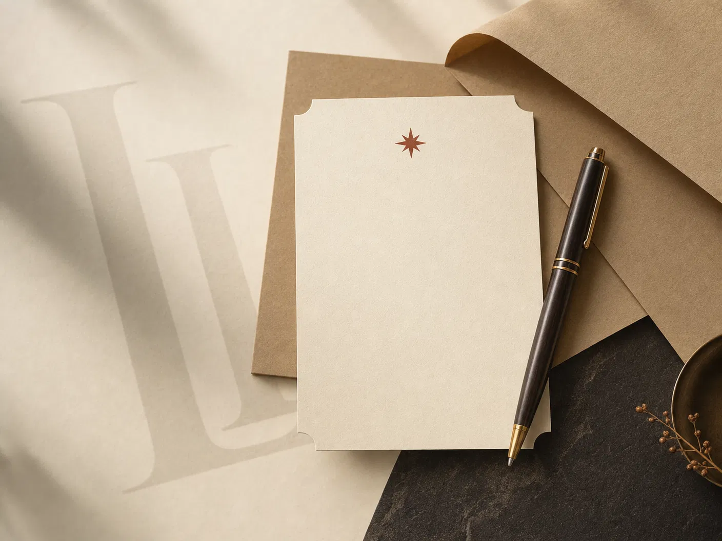 Premium paper offer card and pen representing simple Launch Local pricing