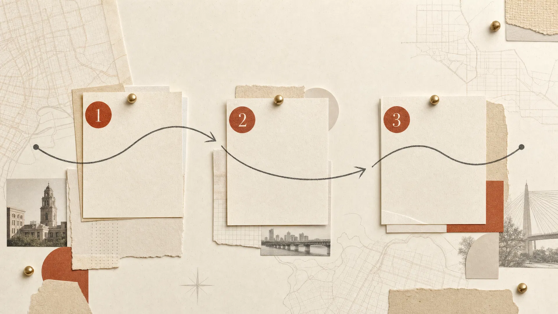 Editorial route map showing a three step website launch process
