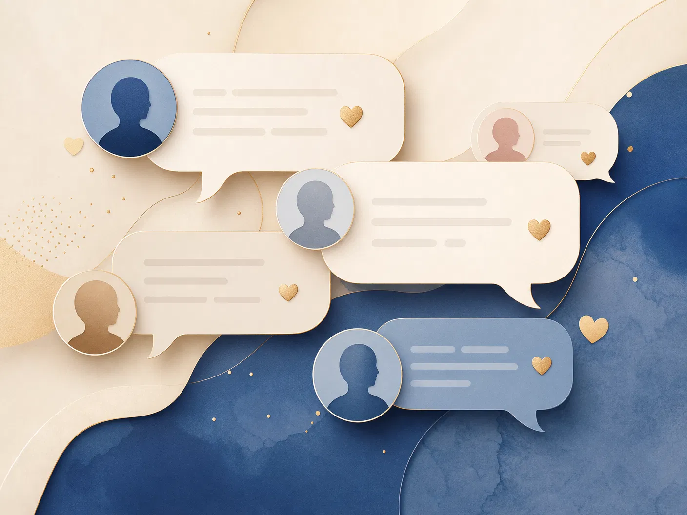 Abstract encouraging comment bubbles representing community support