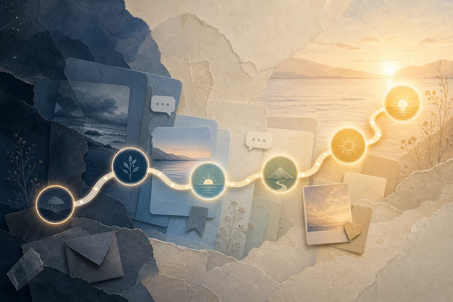 Abstract six-week path from survival toward belonging