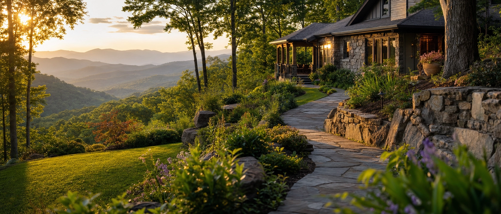 Beautiful mountain landscape with professional landscaping