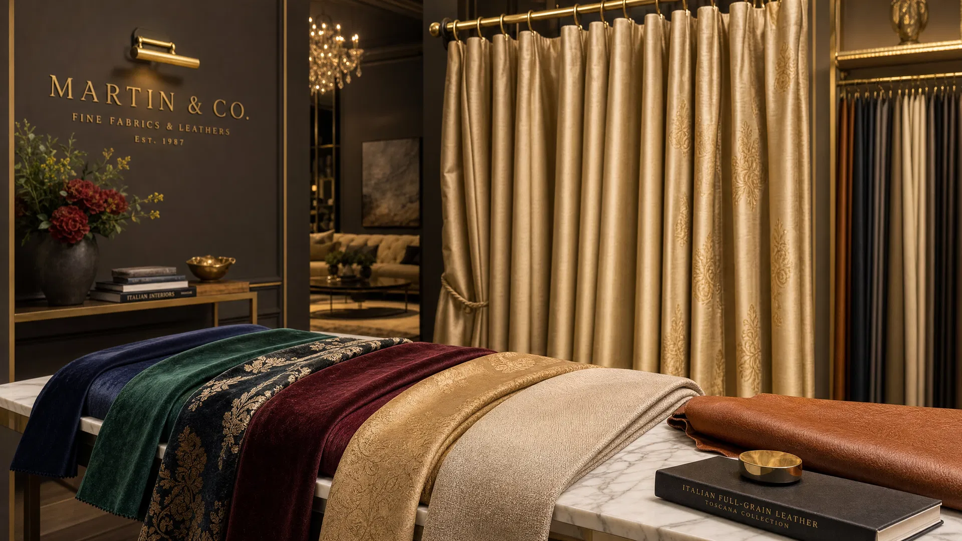 Premium fabrics, curtains and leather