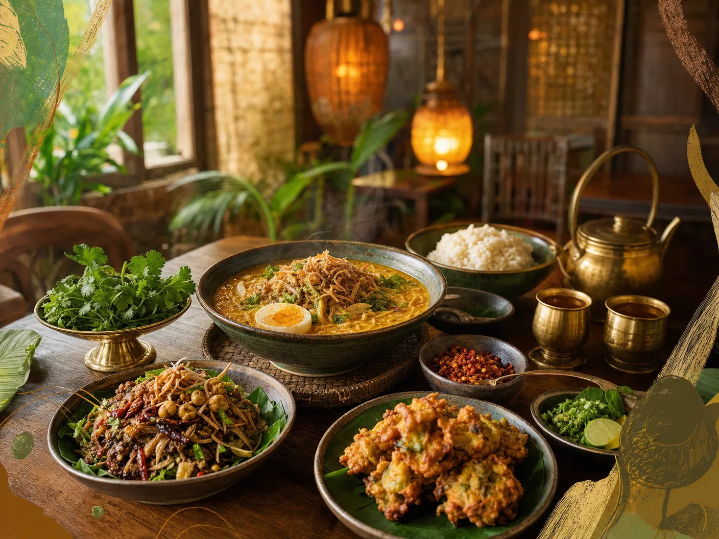 Traditional Burmese food restaurant concept table