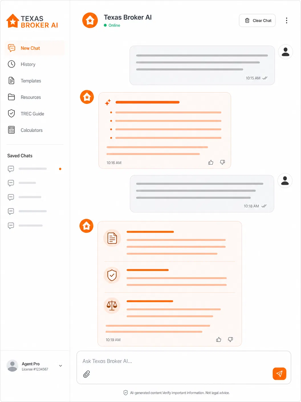 Texas Broker AI chat interface mockup