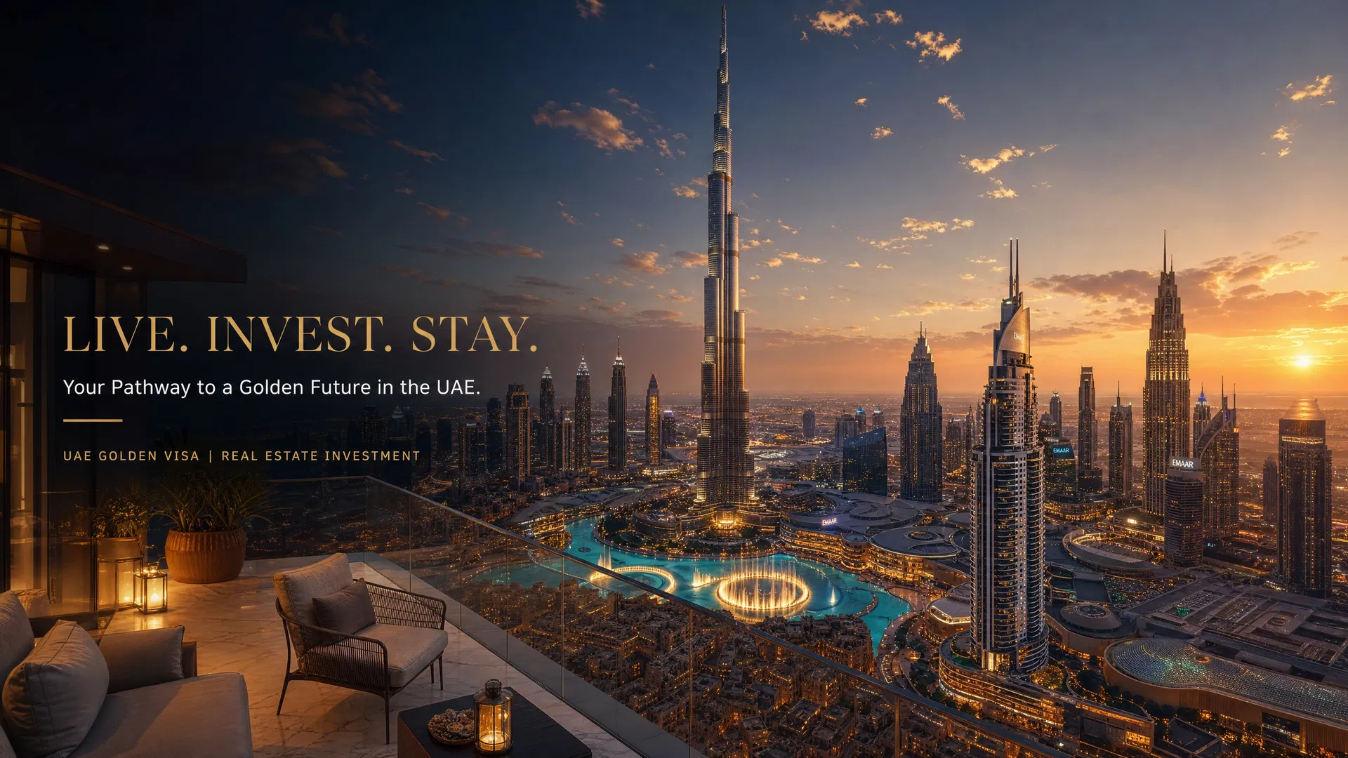 Dubai skyline at sunset - UAE Golden Visa property investment opportunity