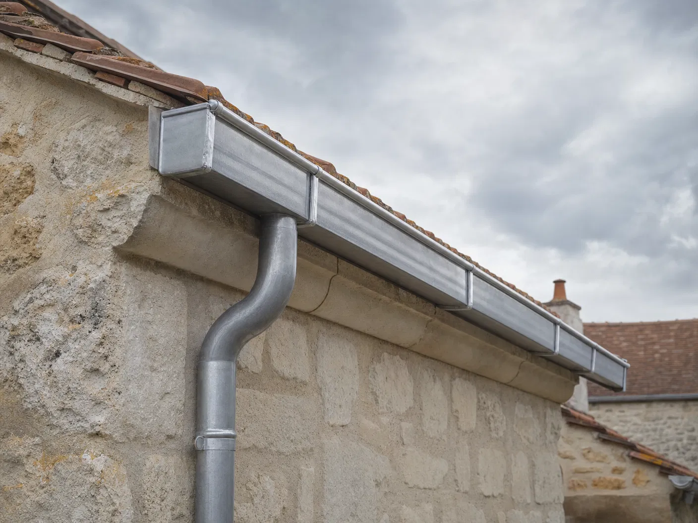 Gouttière zinc posée sur une toiture traditionnelle en Seine-et-Marne