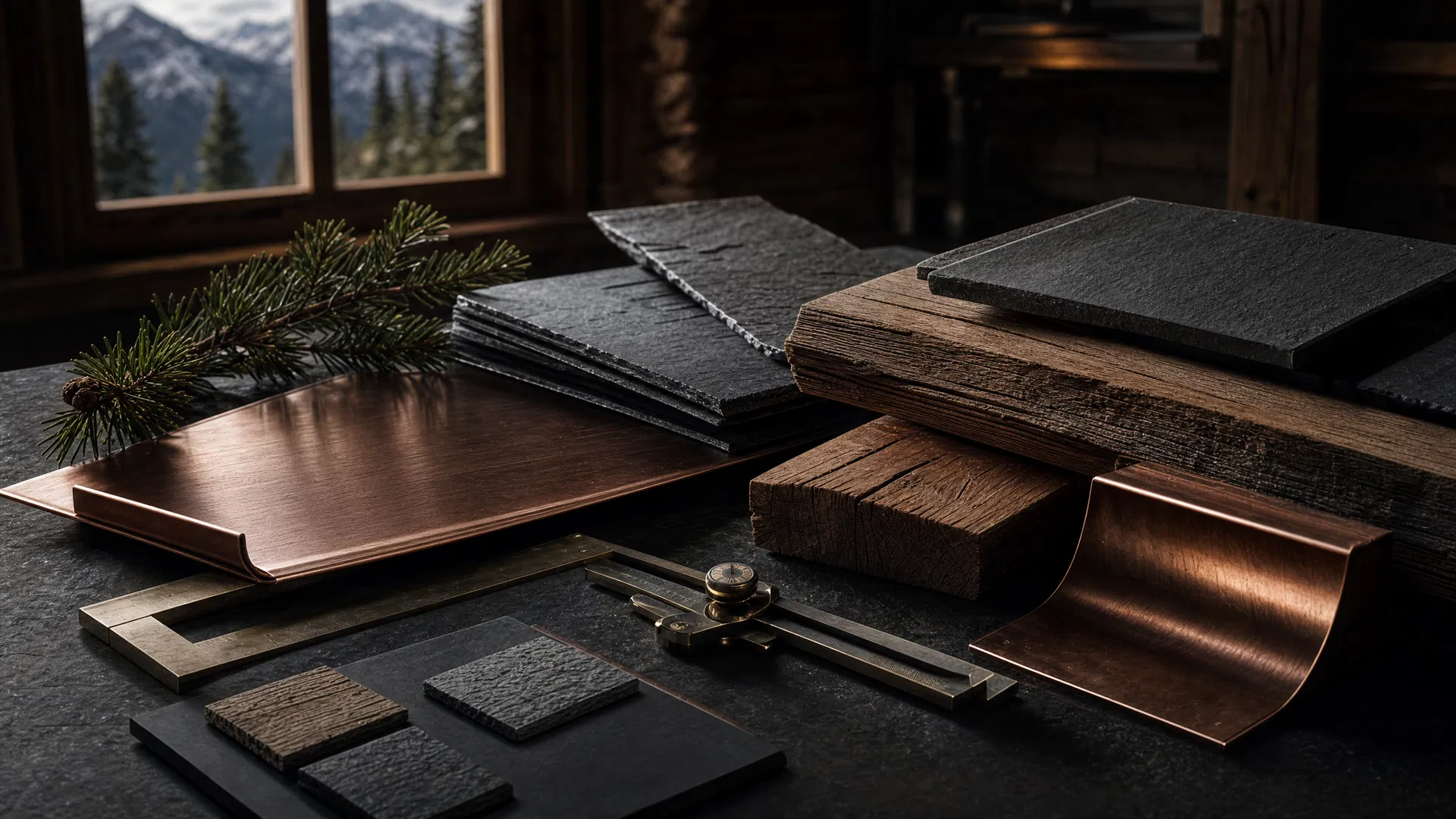 Matériaux nobles de toiture alpine : ardoise, cuivre et bois