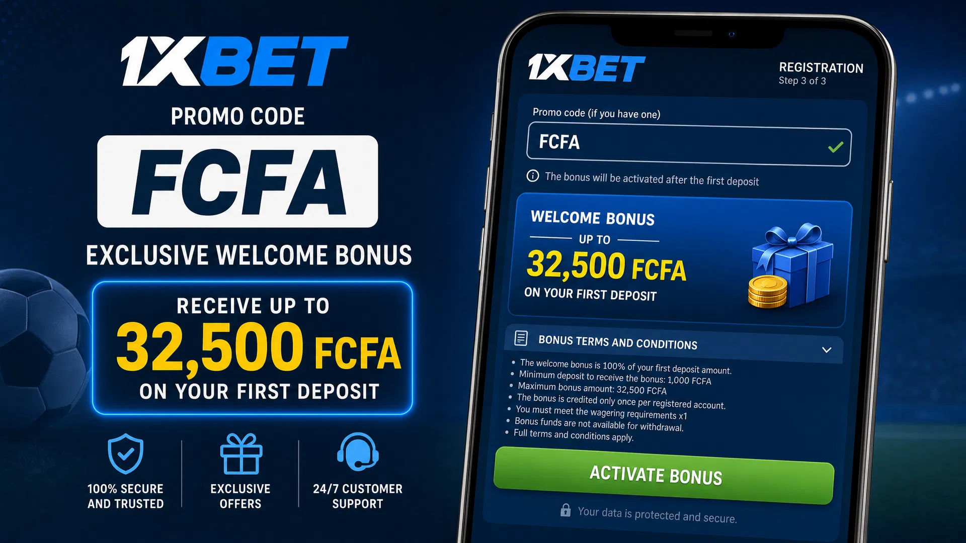 Activation du code promo FCFA sur 1xBet