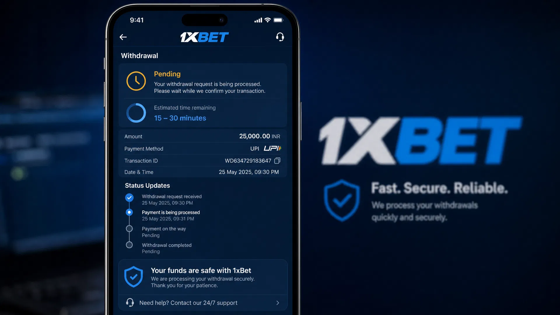 Statut de retrait en attente sur 1xBet