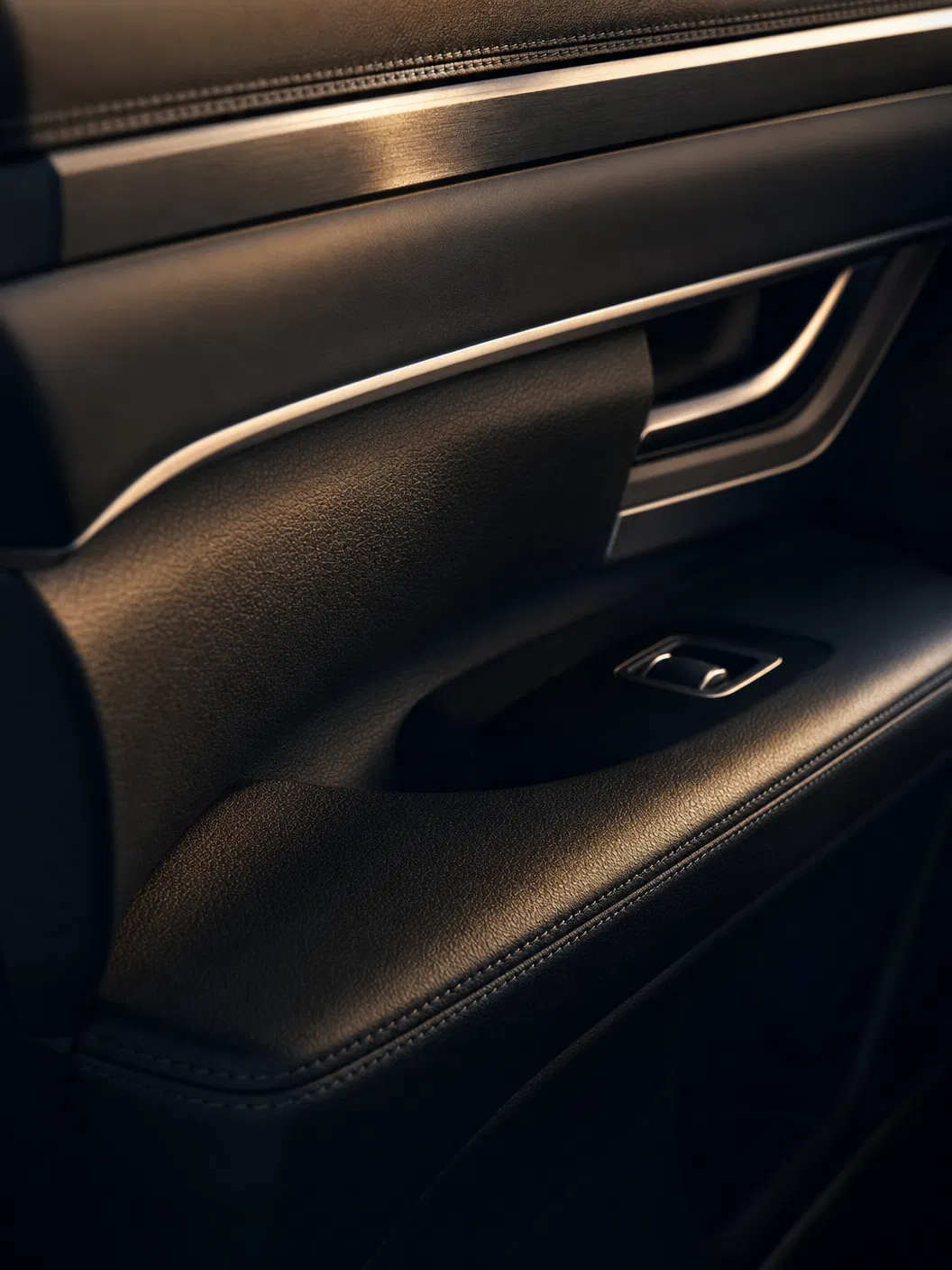 Black leather car interior detail