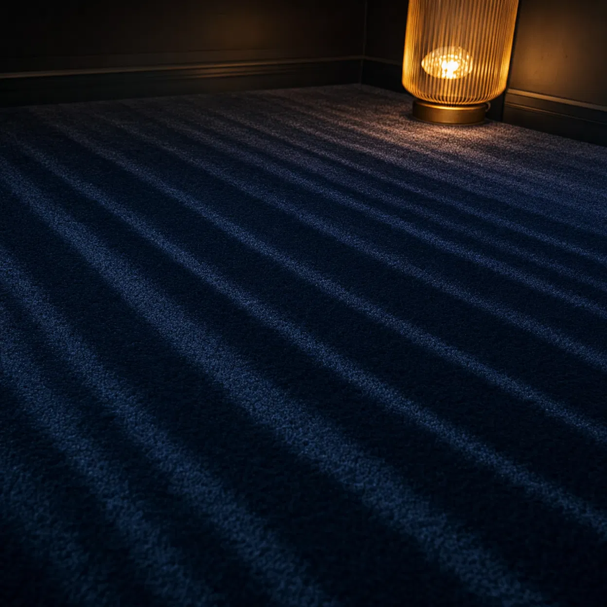Freshly vacuumed deep navy carpet