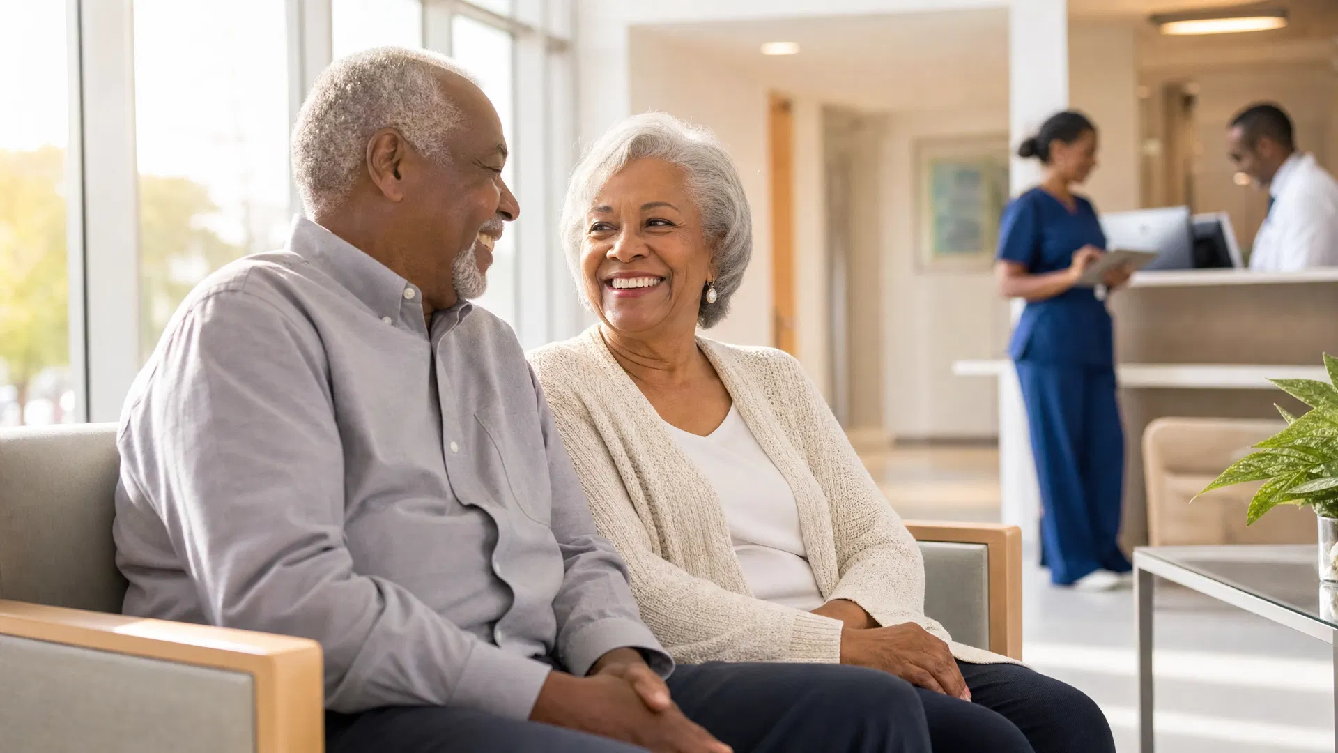 Elderly African American couple in clinic