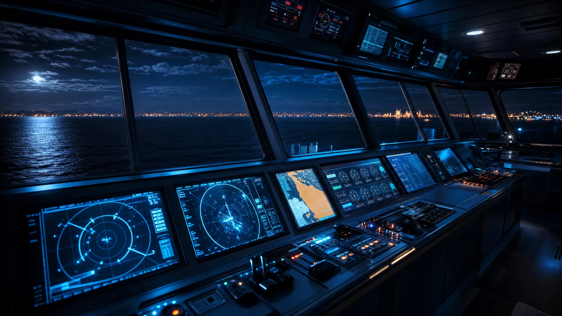 Ship bridge at night