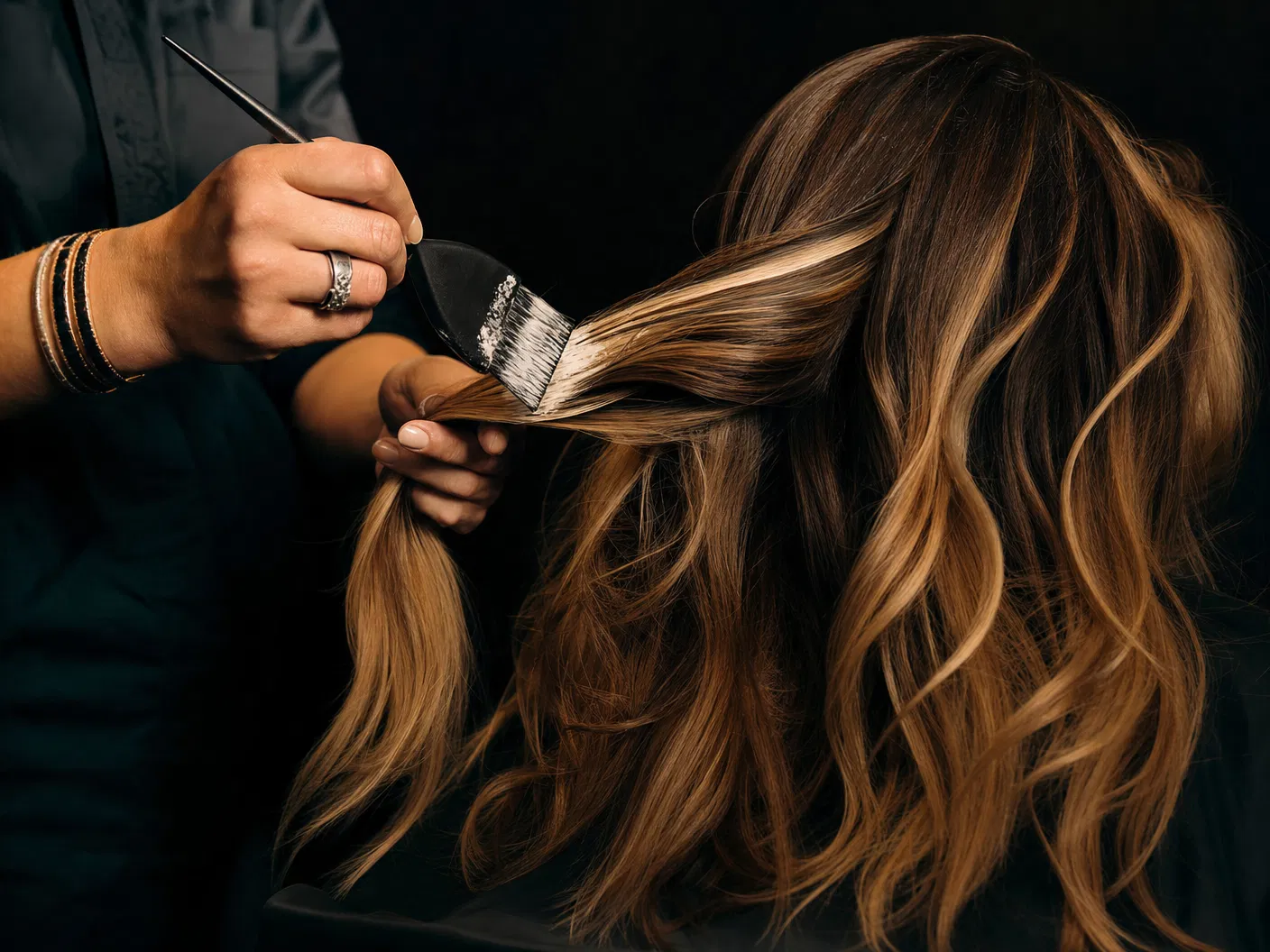 Wella-certified colorist applying summer balayage at Robert of Philadelphia