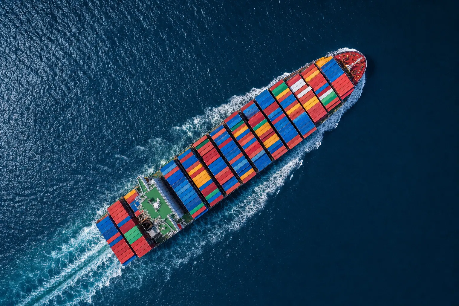 Aerial view of container ship