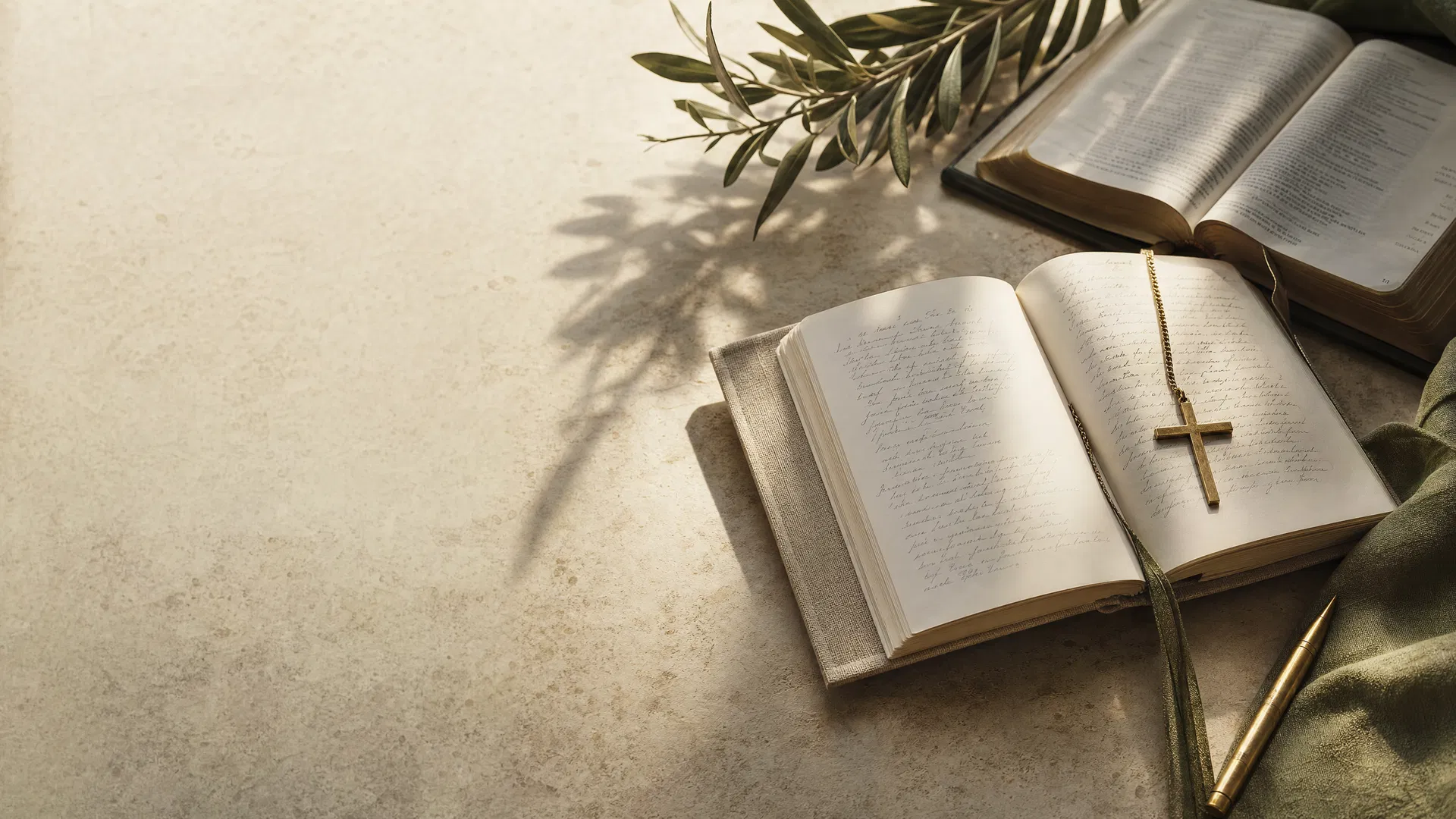Open journal and Bible in warm morning light