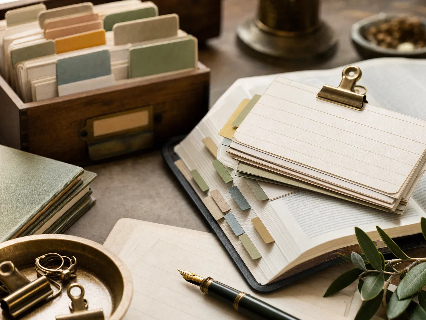Layered scripture library cards and study Bible