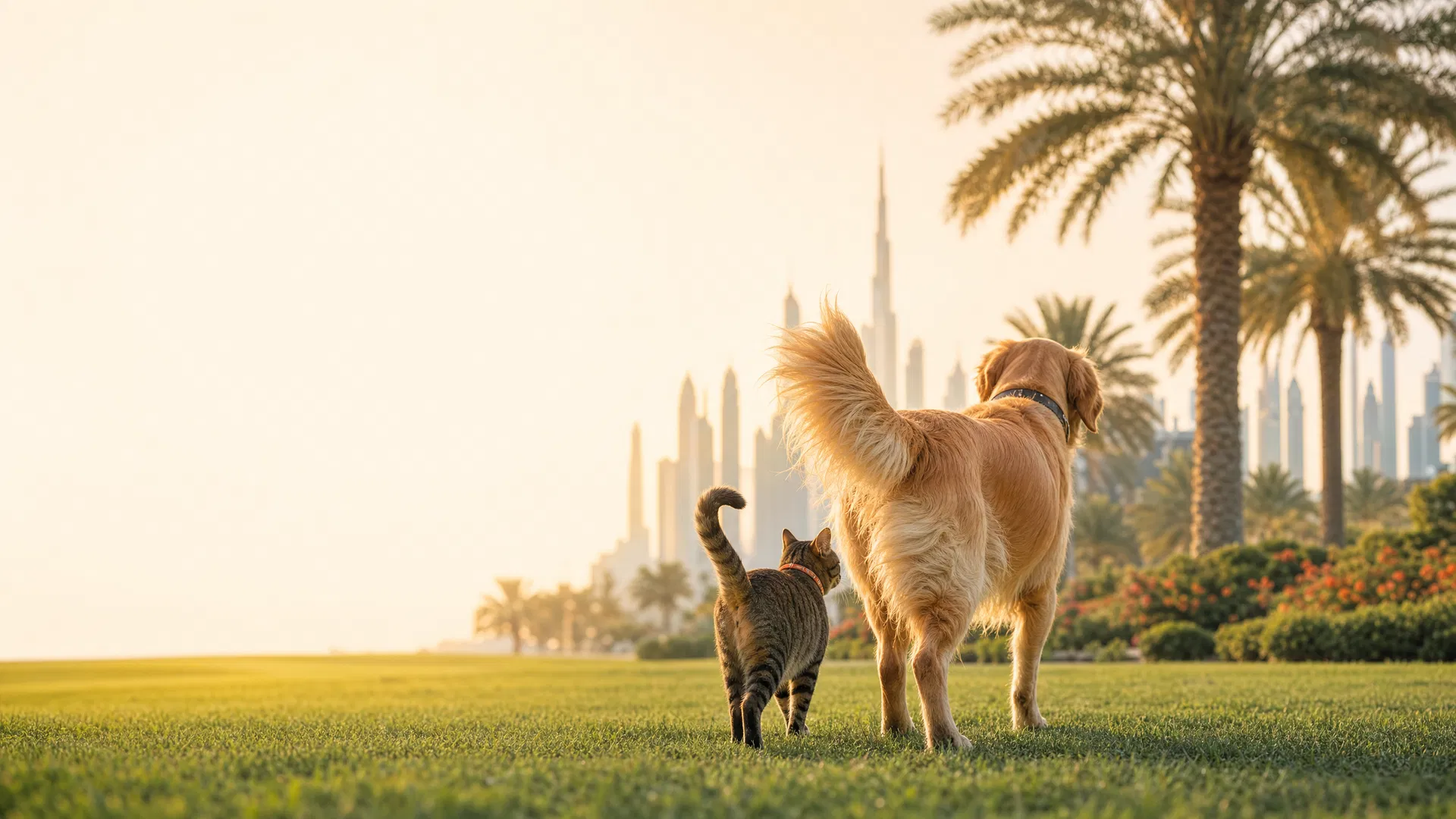 Pets walking in a Dubai park