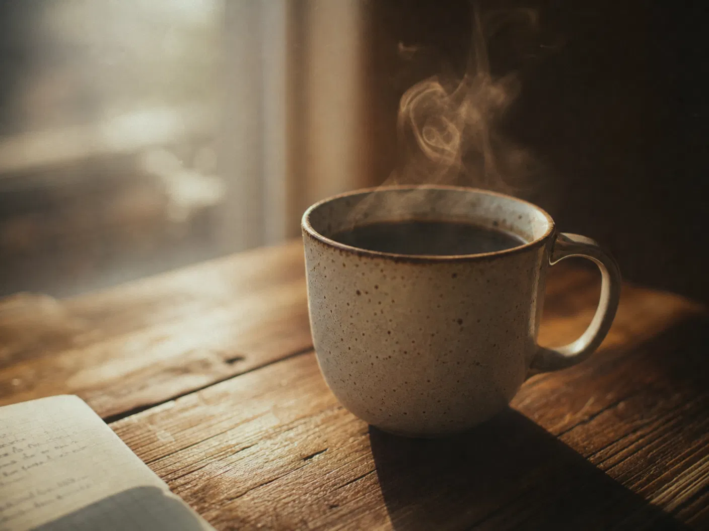 Momento de reflexión con café