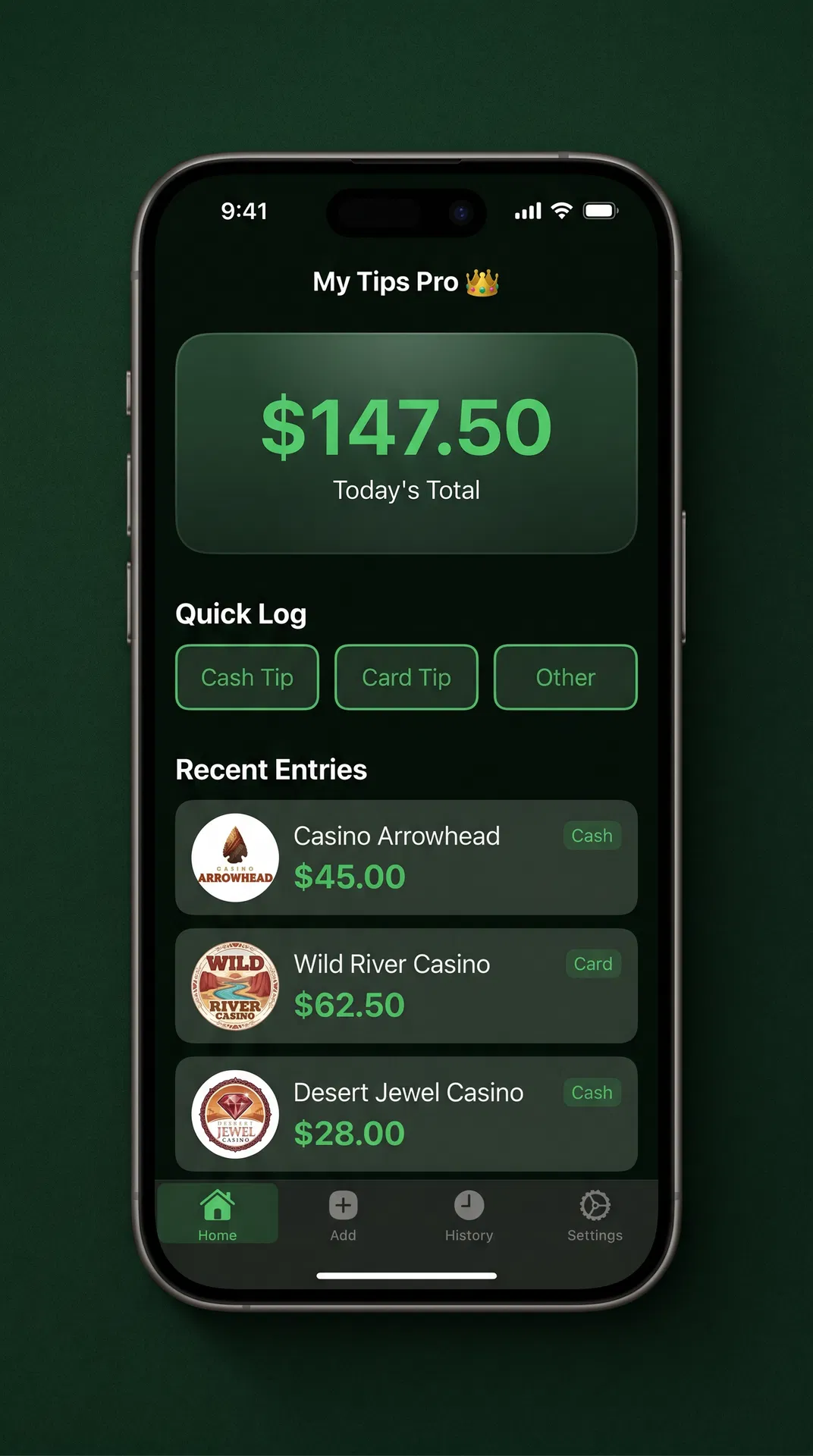 My Tips Pro Home Screen