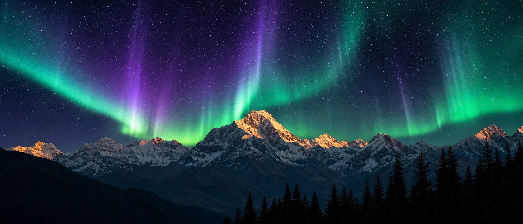 Aurora borealis over Himalayan mountains - meditation sanctuary