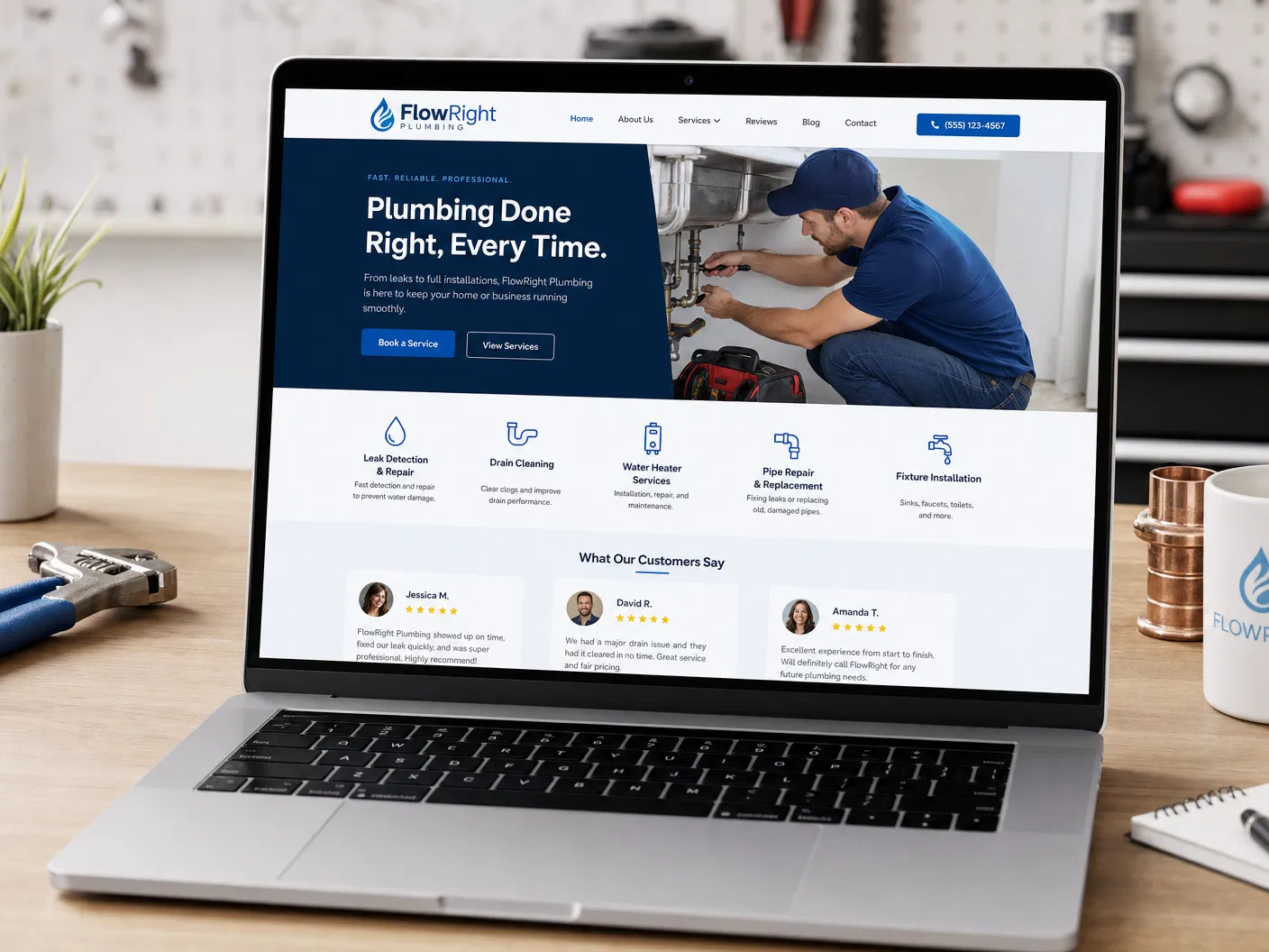 FlowRight Plumbing — example website for Plumber — Birmingham
