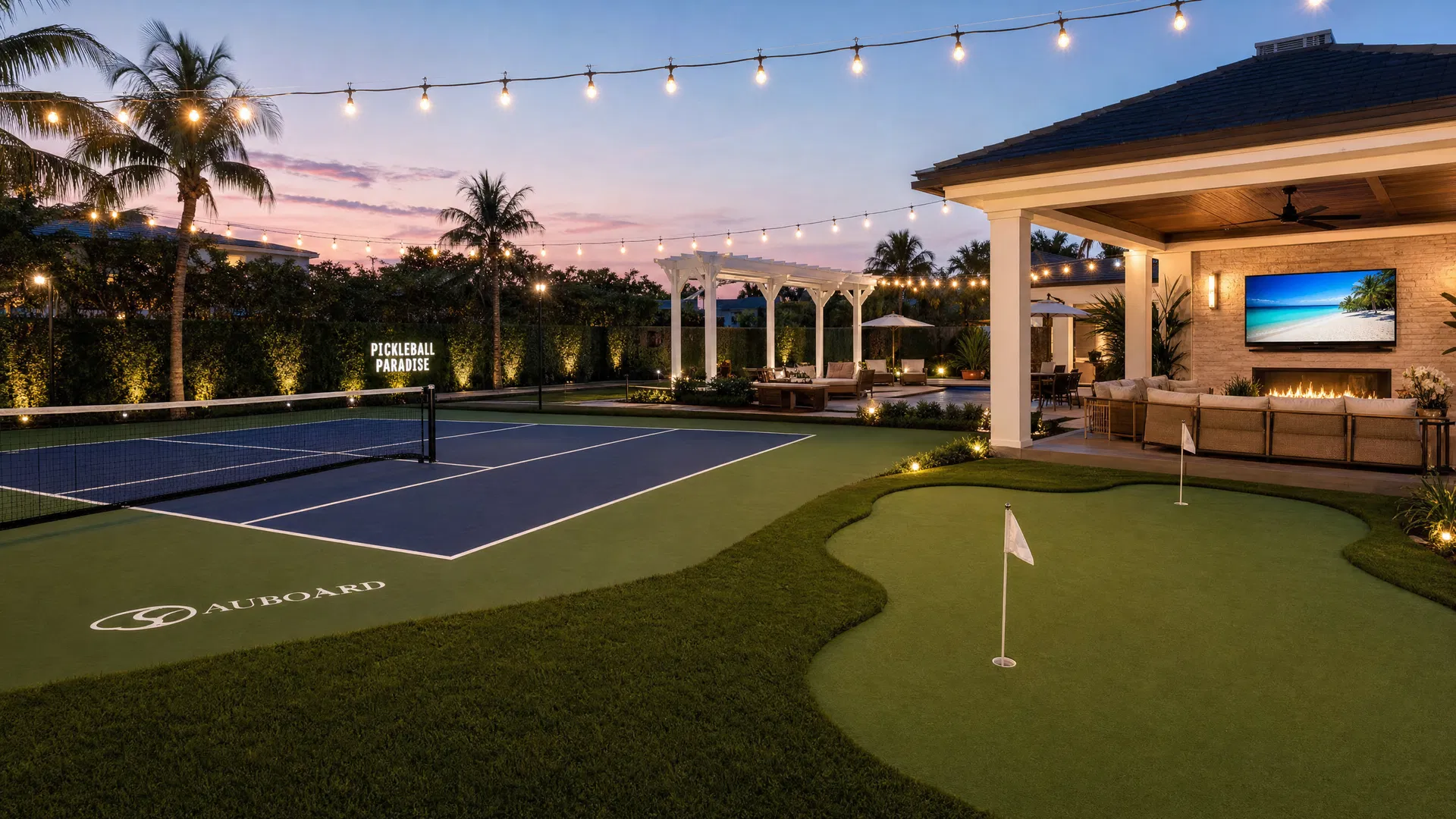 Luxury amenities — pickleball court and putting green